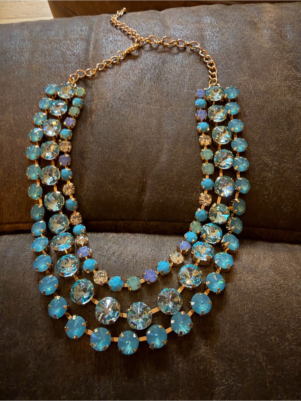 Gold-Plated Turquoise Crystal Multi-Strand Statement Necklace